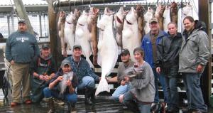 Jennings, Captain James, Crew Justin (licking fish), Bob Ottum, Brad Davis, crew Brian, Dave, Alisha and her husband with catch.